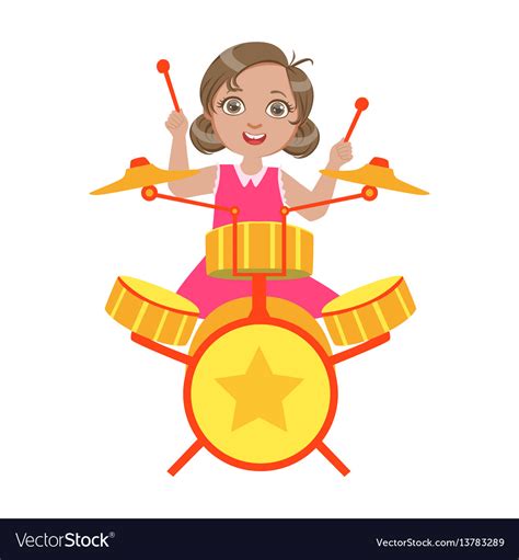 Girl Playing Drums Kid Performing On Stage Vector Image