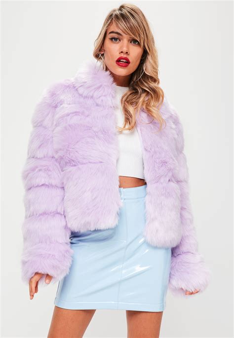 lyst missguided lilac crop pelted faux fur coat in purple
