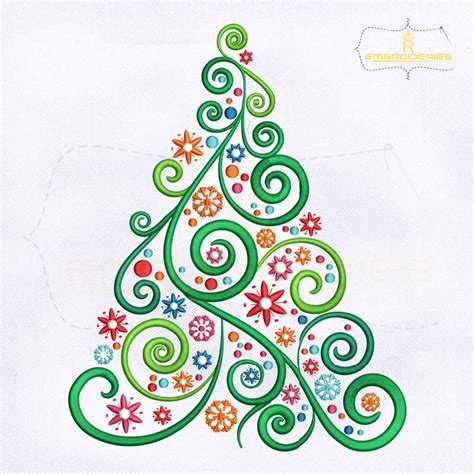 Colorful Swirl Christmas Tree Embroidery Design By Royal Embroideries