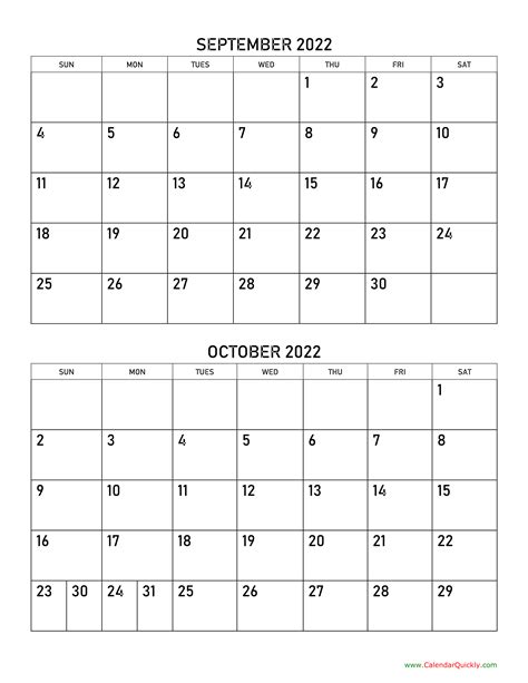 September And October 2022 Calendar Calendar Quickly