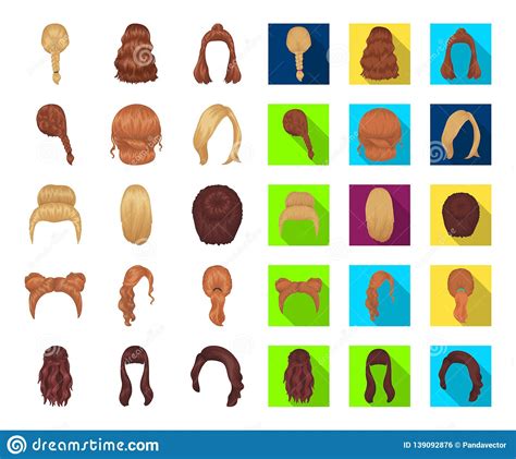 Female Hairstyle Cartoonflat Icons In Set Collection For Design
