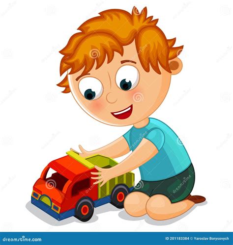 Niñito Jugando Con Vector De Camión De Juguetes Ilustración Del Vector Ilustración De