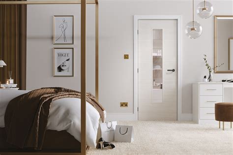 Internal Door Laminate Ivory Santandor With Clear Glass Doorphoria