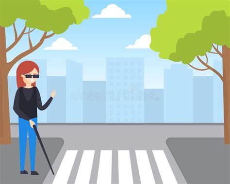 Blind Person Crossing Street Stock Illustrations 101 Blind Person