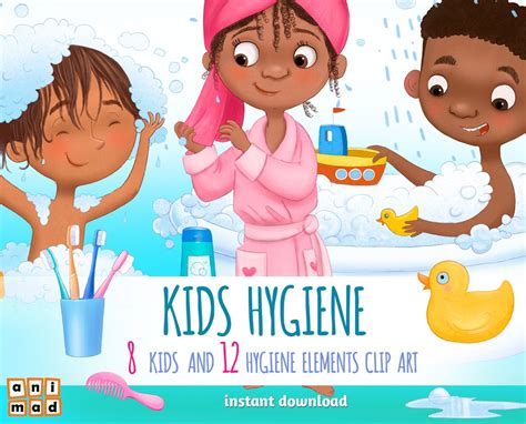 Kids Hygiene Clip Art Instant Download Washing Hands Brushing