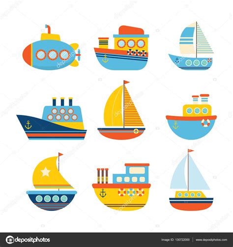 Aprendamos los medios de transporte maritimos. Set of sea transport. Different kind of boats. Fishing ...