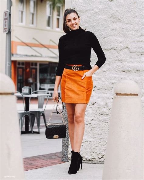 What To Wear With An Orange Skirt 34 Outfit Ideas Orange Skirt Orange Pencil Skirts Orange