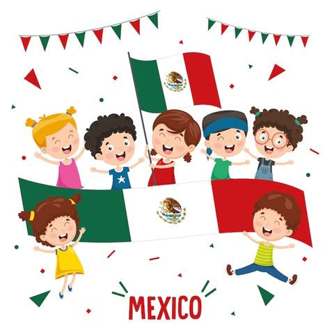 Vector Ilustración De Niños Sosteniendo La Bandera De México Vector