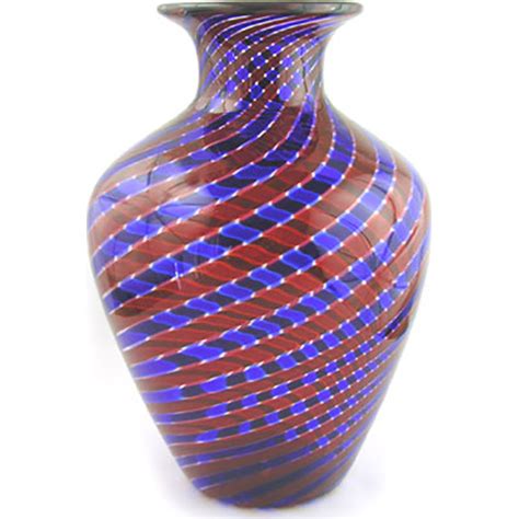 Murano Glass Vase Red And Blue Striped Swirls