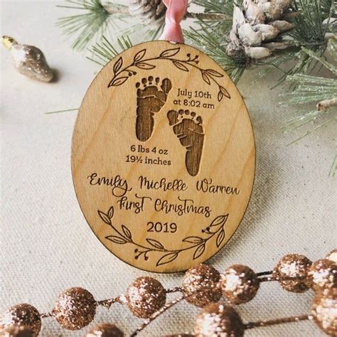 Personalized Baby S First Christmas Ornament With Feet Including Birth