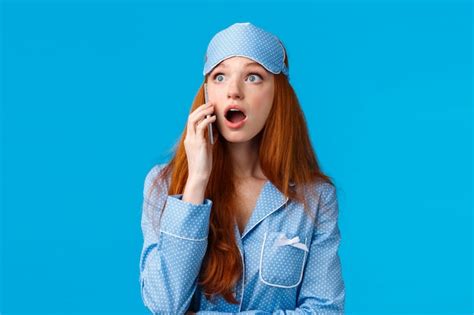Premium Photo Surprised And Amazed Wondered Redhead Girl Gasping Impressed Talking On Phone