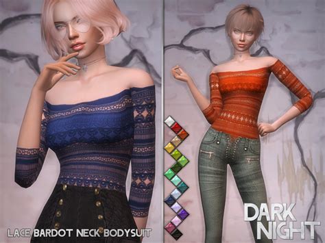 Lace Bardot Neck Bodysuit By Darknightt At Tsr Sims 4 Updates