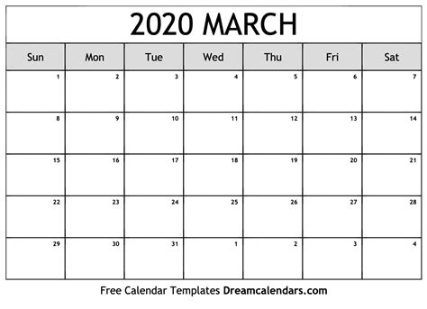 Download Printable March 2020 Calendars