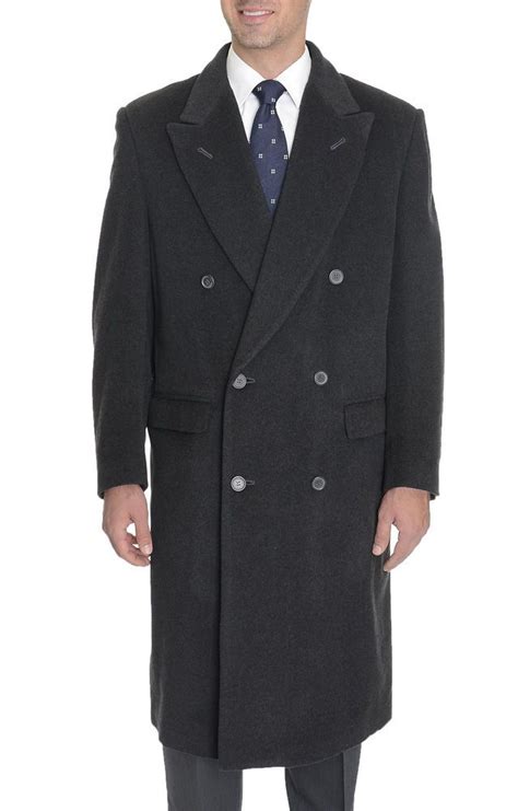 Prima Charcoal Gray Pure Cashmere Double Breasted Full Length Overcoat
