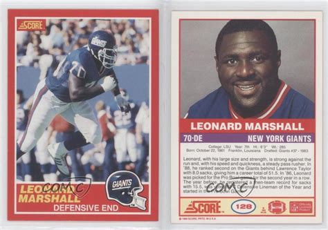 1989 Score 128 Leonard Marshall New York Giants Football Card Ebay