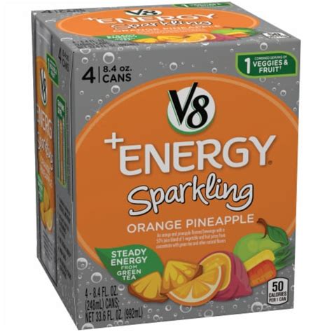 V8 Energy Sparkling Orange Pineapple Juice 4 Cans 84 Fl Oz Foods Co