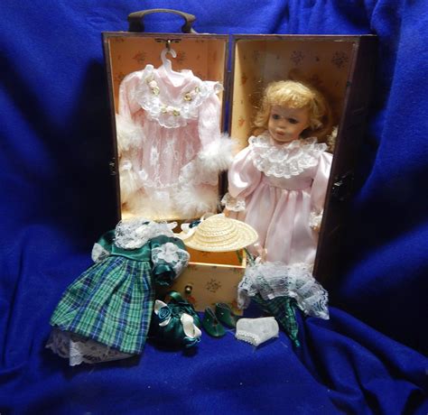 vintage doll with wood wardrobe closet clothes and accessories etsy