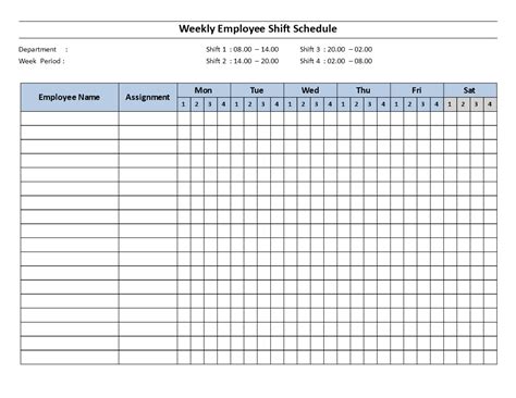 Weekly Employee Shift Schedule Mon To Sat 4 Shift Templates At