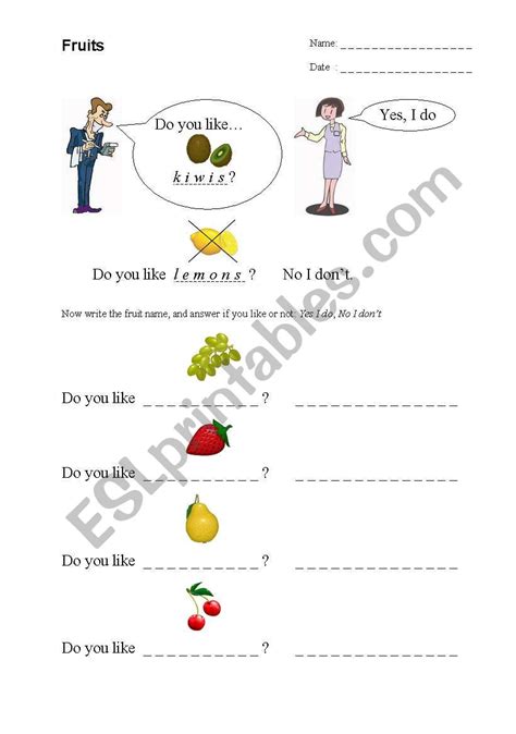 English Worksheets Do You Like Fruits