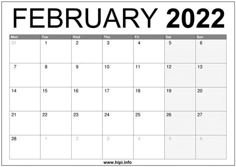 February 2022 Uk Calendar Printable Free Download