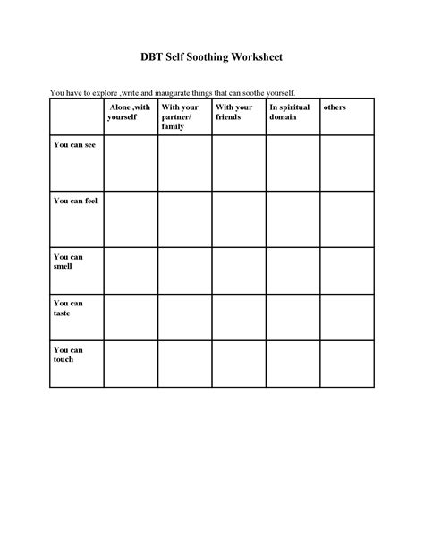 Self Soothing Dbt Worksheet Dbt Worksheets