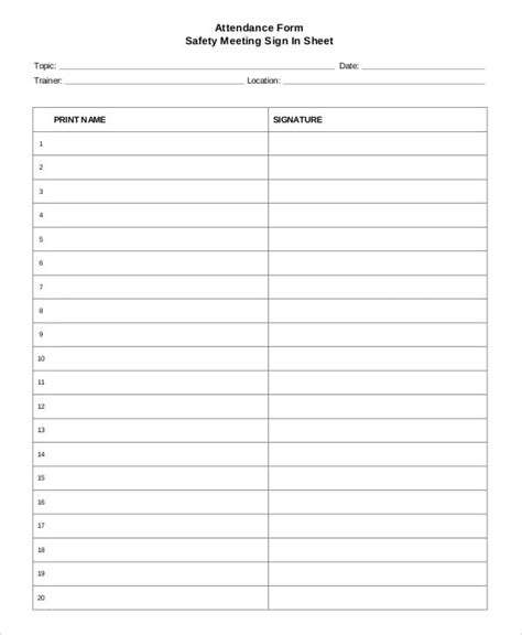 13 Attendance Sign In Sheet Templates Free Sample Example Format