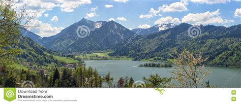 Beautiful Panoramic Landscape With Mountain Lake In Alps Stock Image