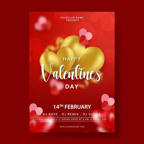 Premium Vector Flat Design Valentines Day Party Flyer Template