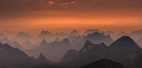 Wallpaper Landscape Mountains Sunset China Nature Sky Sunrise