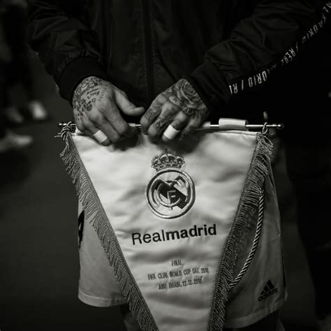Sergio Ramos Of Holds The Real Madrid Pennant Real Madrid Black And