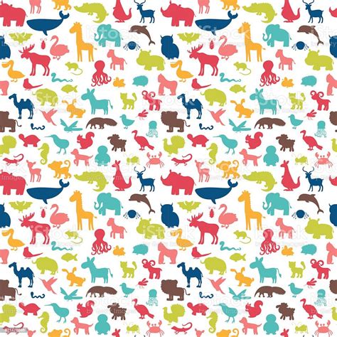 Animals Silhouettes Seamless Pattern Cute Background Stock Vector Art