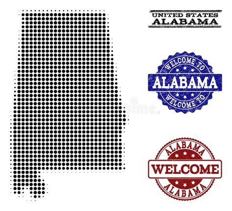 Welcome Composition Of Halftone Map Of Alabama State And Scratched