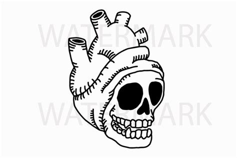 Skull In Heart Svg Hand Drawing
