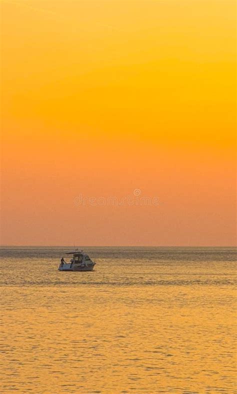 Summer Seascape Bright Orange Sunset On The Calm Adriatic Sea On Which