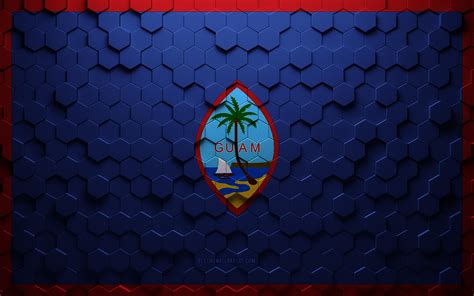 Download Wallpapers Flag Of Guam Honeycomb Art Guam Hexagons Flag