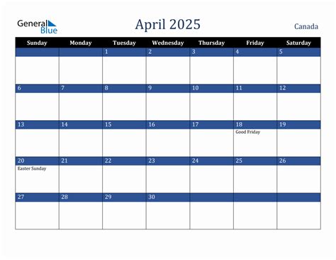April 2025 Canada Holiday Calendar