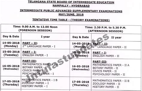 Ts Inter 1st 2nd Year Supply Betterment Time Tables 2018 Telangana