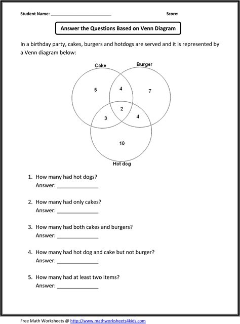 Fifth Grade Math Worksheets Word Problems Venn Diagram Word Problem
