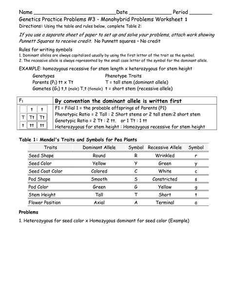 Monohybrid cross problems worksheet with answers best the law from monohybrid cross worksheet answers , source: 18 Best Images of Monohybrid Genetics Problems Worksheet ...