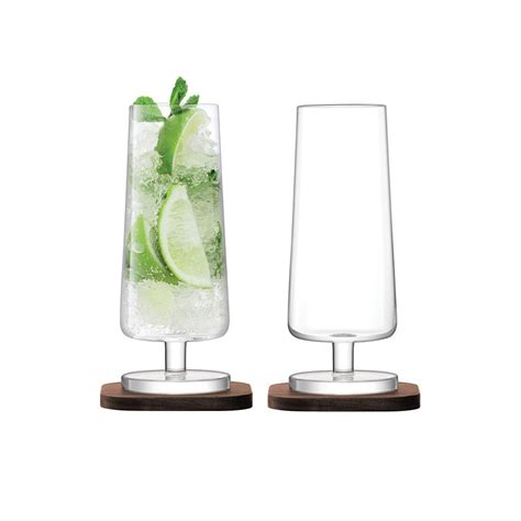 City Bar Mixer Glass And Walnut Coaster Set Of 2 From Lsa International Bar Glassware