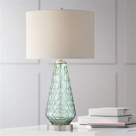 360 Lighting Modern Table Lamp 26 5 High Green Glass White Drum Shade For Living Room Bedroom