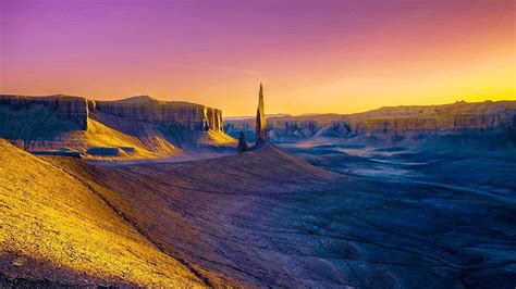 Lone Spire At Sunset Utah Rocks Canyons Desert Landscape Colors