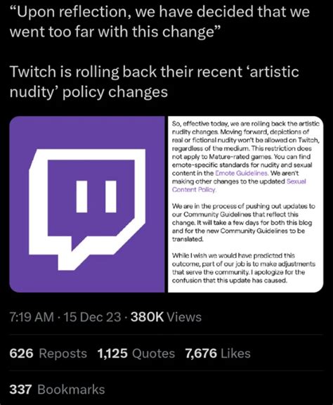 Twitch After 24 Hours Rolled Back The Artistic Nudity Policy R