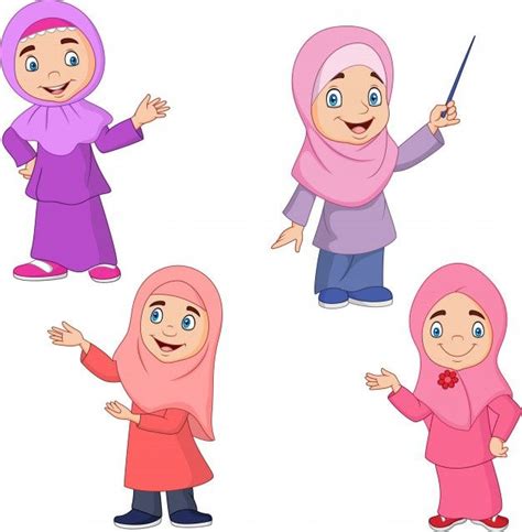Premium Vector Cartoon Muslim Girls Collection Set Student Cartoon