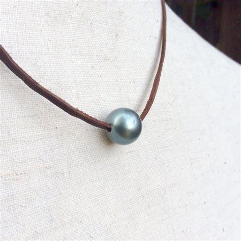 Real Tahitian Pearl Necklace Single Pearl Leather By Gloriasnow