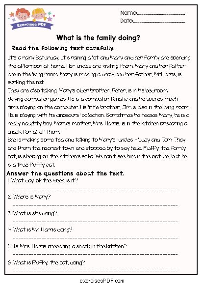 Present Continuous Reading Comprehension Exercises PDF
