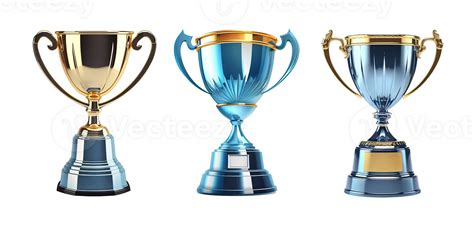 Generative Ai Png Winner Trophy Set Of Blue Golden Champion Cups
