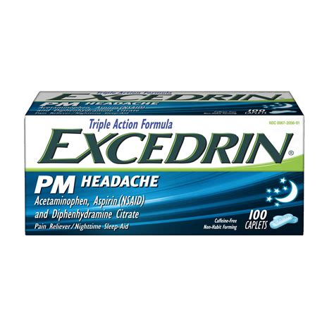 Excedrin Pm Headache Medicine And Sleep Aid Acetaminophen Aspirin Caplets 100 Count