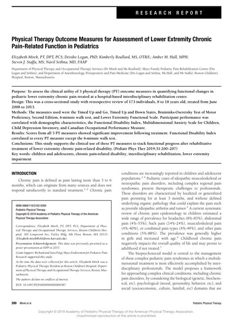 Pdf Physical Therapy Outcome Measures For Assessment Of Lower