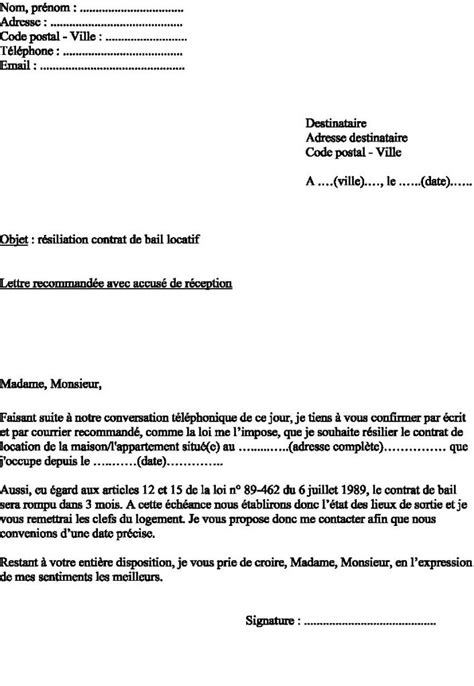 Lettre Type Resiliation Bail Avec 3 Mois Preavis Modele De Lettre Type